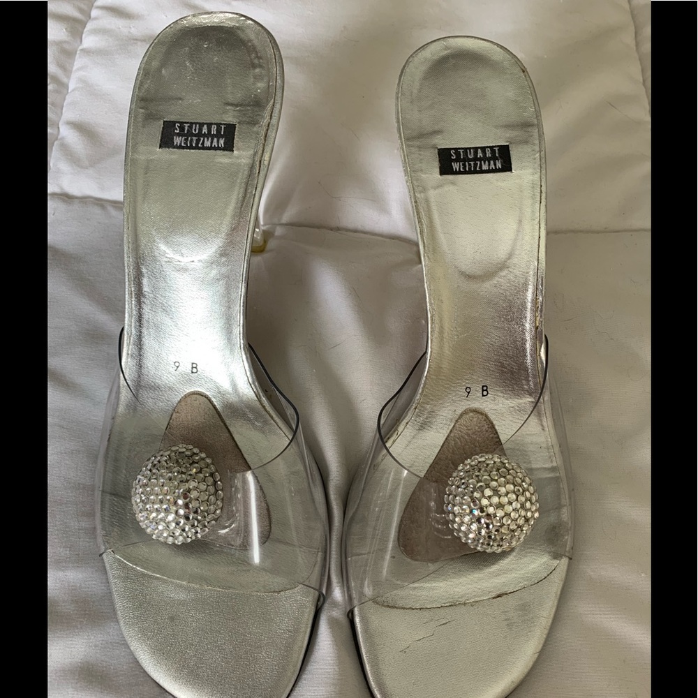 Stuart Weitzman woman’s silver clear high heel sandals size 9